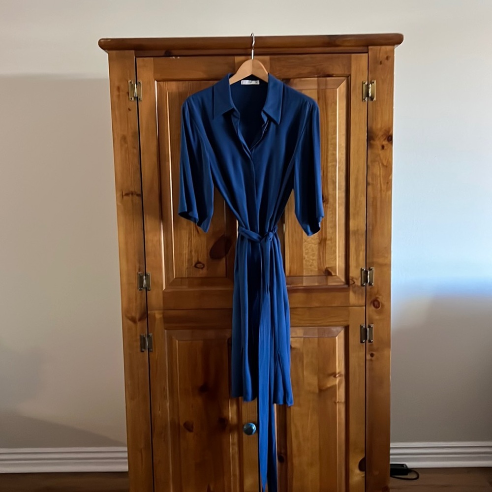 Mango blue button front belted shirt dress Sz small US/Med Europe